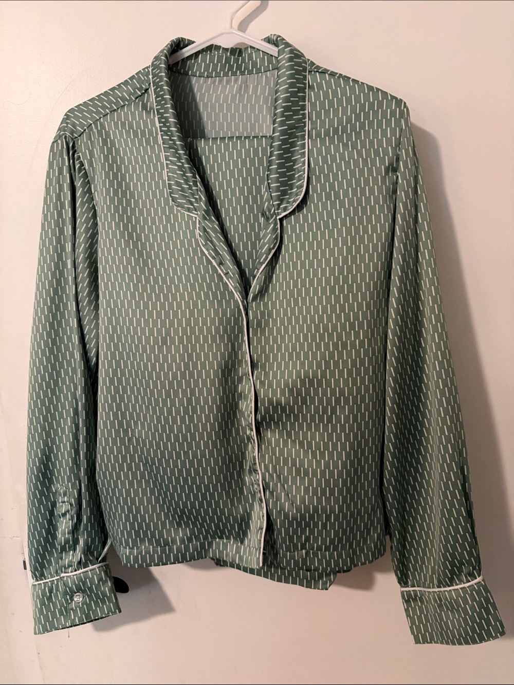Sage Green Patterned Button-Up Blouse